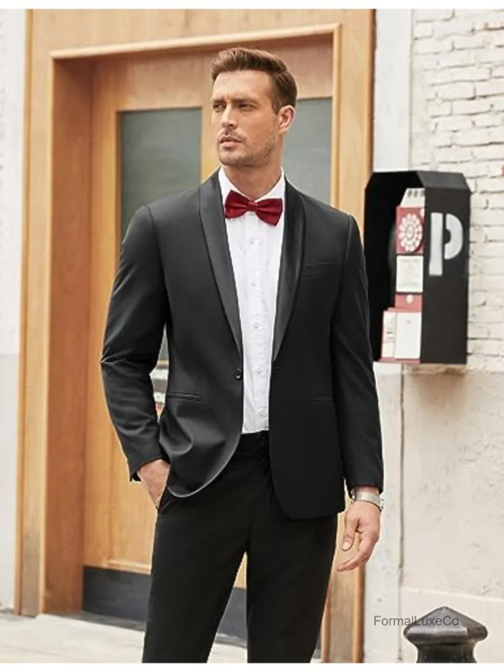 Slim Fit Tuxedo Suit Jacket with Shawl Collar - One Button Formal Blazer